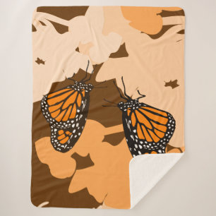 Vibrant Orange Feeding Monarch Butterfly Pair Sherpa Blanket