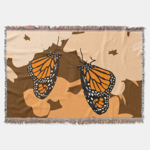 Vibrant Orange Feeding Monarch Butterfly Pattern Throw Blanket