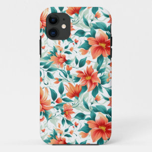 Vibrant Orange Floral Garden Pattern - Elegant Tea Case-Mate iPhone Case