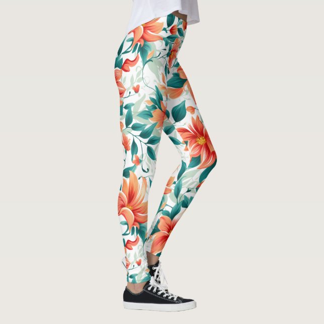 Vibrant Orange Floral Garden Pattern - Elegant Tea Leggings (Right)