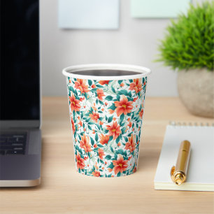 Vibrant Orange Floral Garden Pattern - Elegant Tea Paper Cups