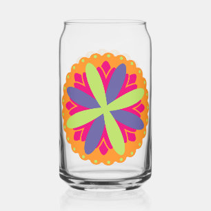 Vibrant Orange Floral Shapes Can Glass