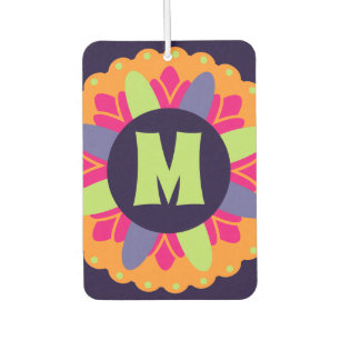 Vibrant Orange Floral Shapes Car Air Freshener