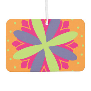 Vibrant Orange Floral Shapes Car Air Freshener
