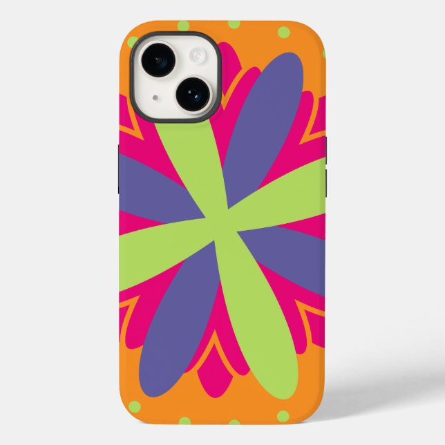 Vibrant Orange Floral Shapes Case-Mate iPhone Case (Back)