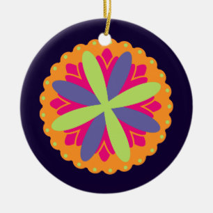 Vibrant Orange Floral Shapes Ceramic Tree Decoration