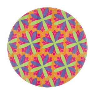Vibrant Orange Floral Shapes Cutting Board