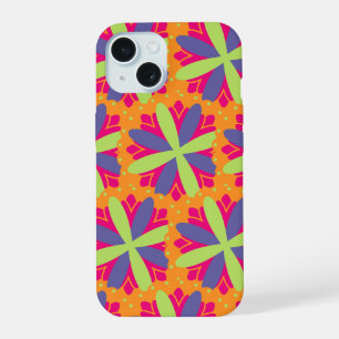 Vibrant Orange Floral Shapes iPhone 15 Case