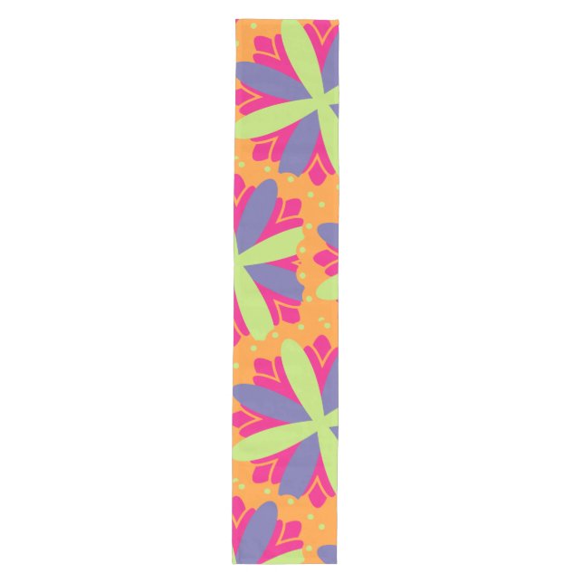 Vibrant Orange Floral Shapes Medium Table Runner (Front)