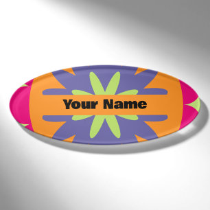 Vibrant Orange Floral Shapes Name Tag