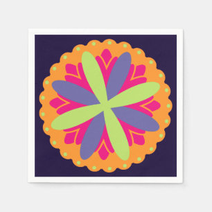 Vibrant Orange Floral Shapes Napkin