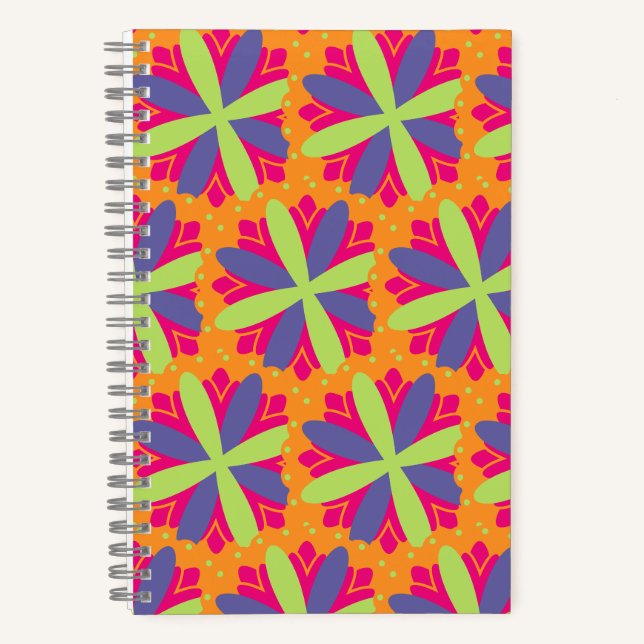 Vibrant Orange Floral Shapes Notebook (Front)
