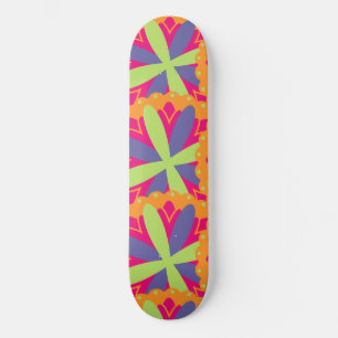 Vibrant Orange Floral Shapes Skateboard