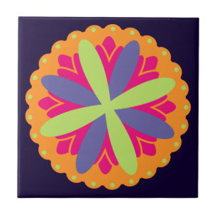 Vibrant Orange Floral Shapes Tile