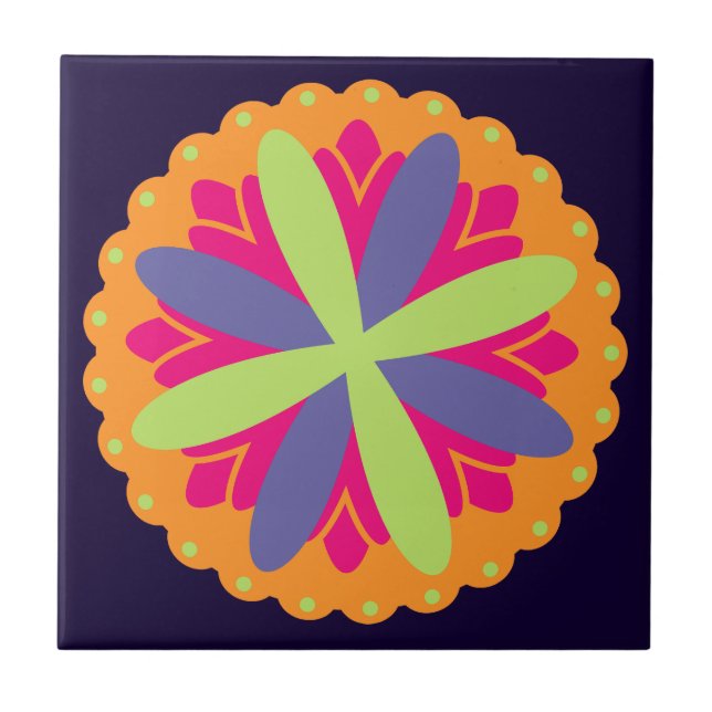 Vibrant Orange Floral Shapes Tile (Front)