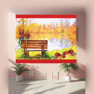 Vibrant Orange Garden Bench Fall Colour Autumn Lea Canvas Print