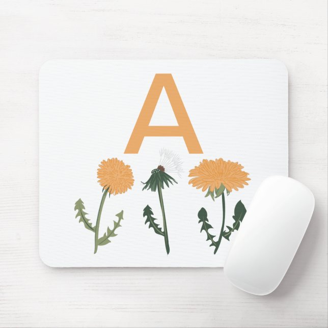 Vibrant Orange Green Dandelion Flowers Monogram Mouse Pad (With Mouse)