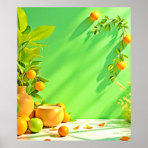 Vibrant Orange Green Still Life Design Poster