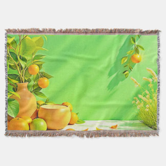 Vibrant Orange Green Still Life Design Throw Blanket