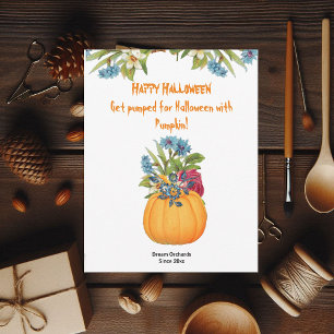 Vibrant Orange Halloween Pumpkin Watercolor Flora