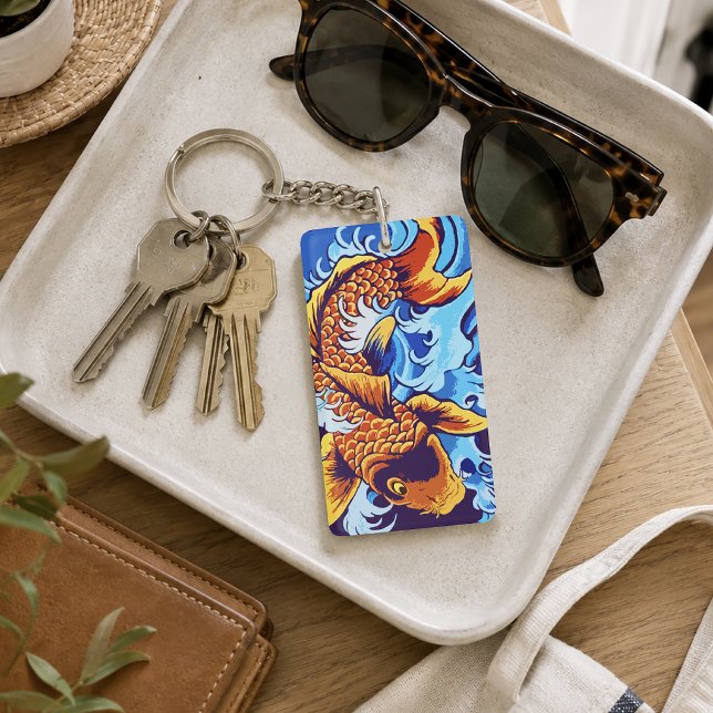 Vibrant Orange Koi Fish Blue Modern Key Ring (Creator Uploaded)