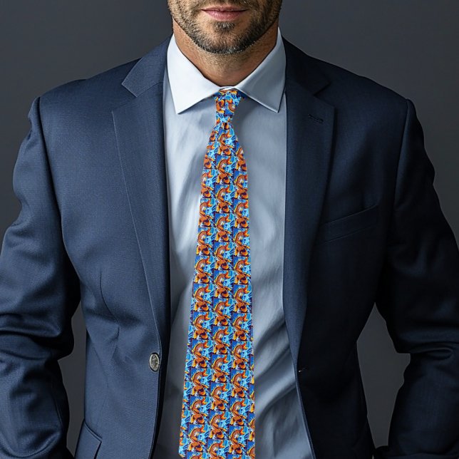 Vibrant Orange Koi Fish Blue Modern Tie (Creator Uploaded)