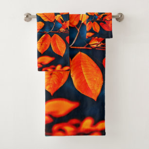 Vibrant Orange Leaves Art Bath Towel Set
