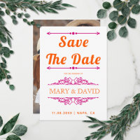 Vibrant orange magenta typography Save the Date