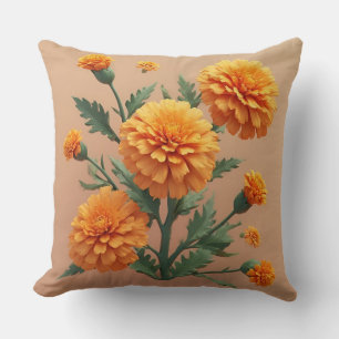 Vibrant Orange Marigold Bouquet Cushion