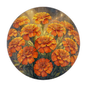 Vibrant Orange Marigold Floral Galaxy Starry Night Cutting Board