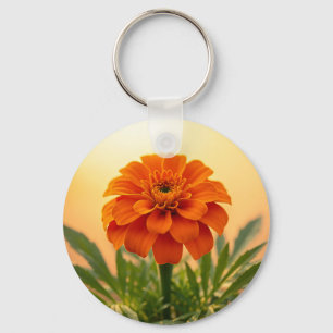 Vibrant Orange Marigold Flower Golden Sunset Key Ring