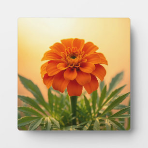 Vibrant Orange Marigold Flower Golden Sunset Plaque