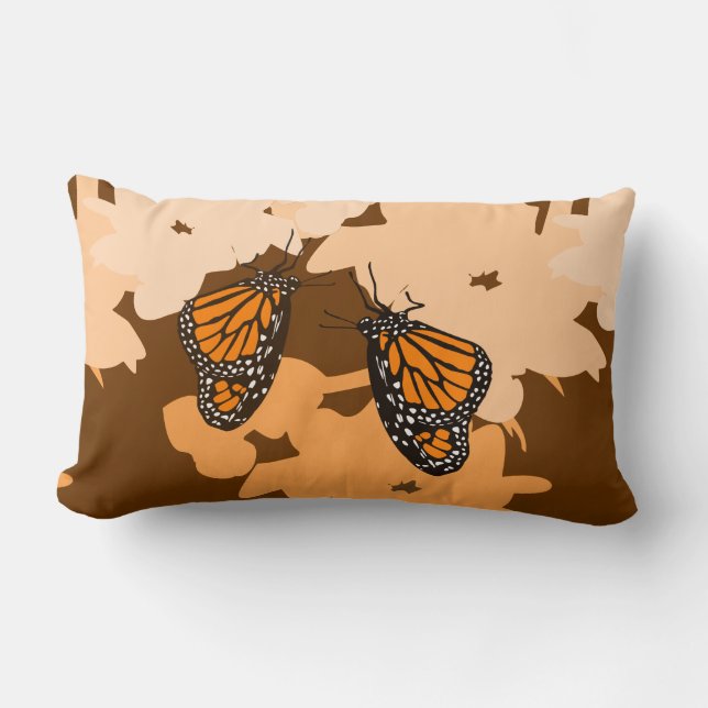 Vibrant Orange Monarch Butterfly Pair Lumbar Cushion (Front)