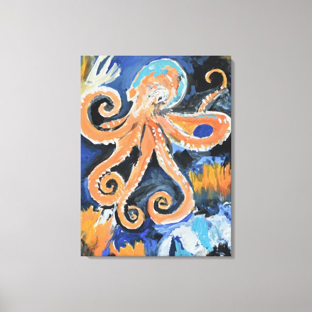 Vibrant Orange Octopus Abstract Canvas Print (Front)