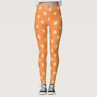 Vibrant Orange Organic Spark Floral Pattern Leggings