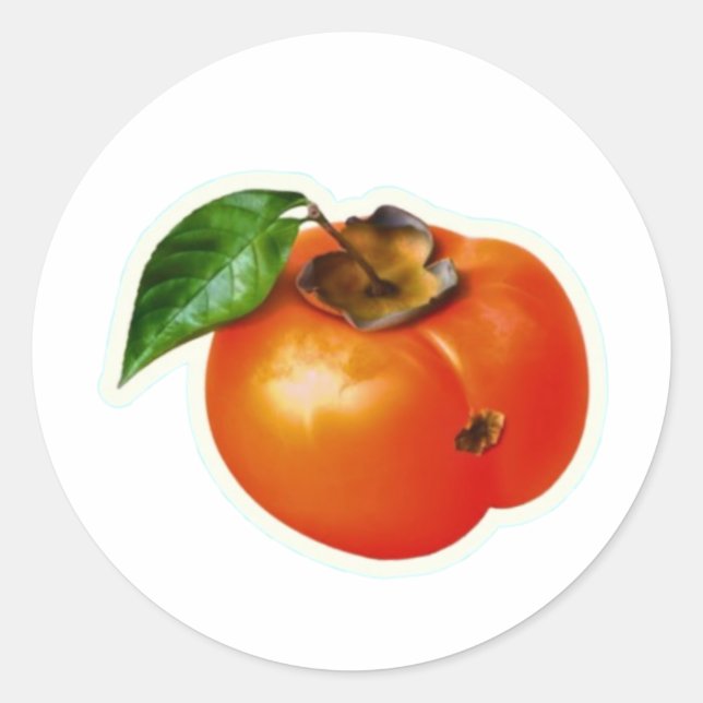 Vibrant Orange Persimmon Fruit Sticker with Green  (Front)