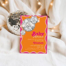 Vibrant Orange Pink Disco Ball Baby Shower Design