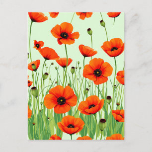 Vibrant Orange Poppy Field Watercolor Summer Postcard