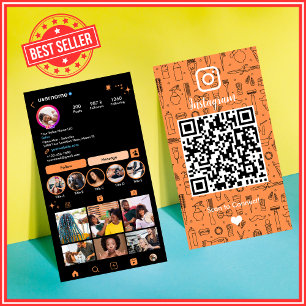 Vibrant Orange Salon Instagram Social QR Business Card