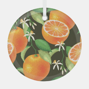 Vibrant Orange Seamless Pattern Design Glass Tree Decoration