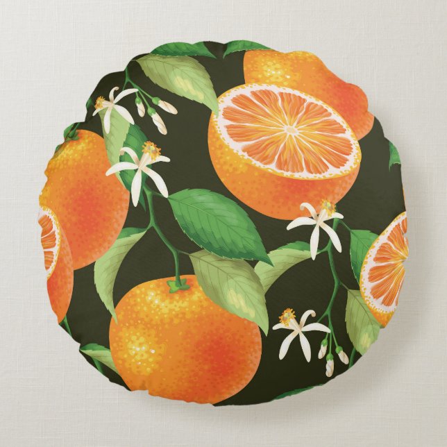 Vibrant Orange Seamless Pattern Design Round Cushion (Front)
