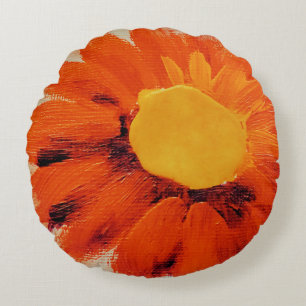 Vibrant Orange Sunflower Round Cushion