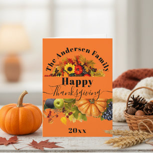 Vibrant Orange Traditional Harvest Thanksgiving Card
