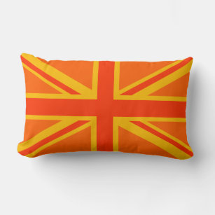 Vibrant Orange Union Jack British Flag Swag Lumbar Cushion