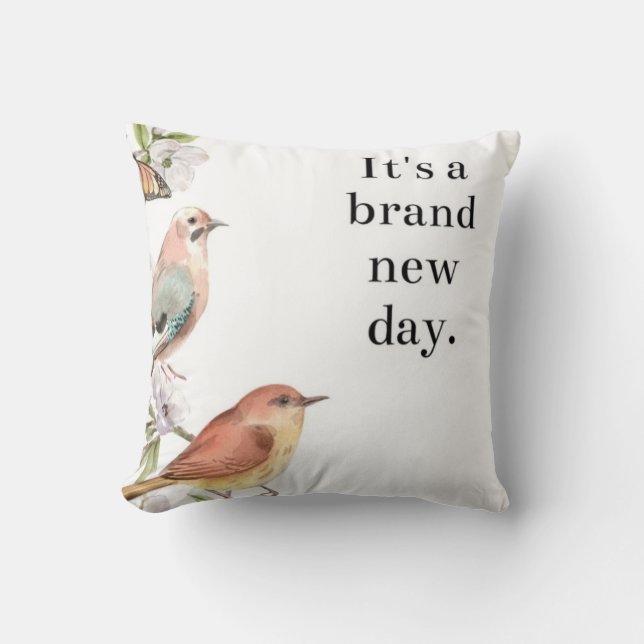 Vibrant Orange Watercolor Birds Throw Pillow  (Front)