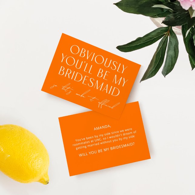 Vibrant Orange Will You Be My Bridesmaid Proposal Invitation (Creator Uploaded)
