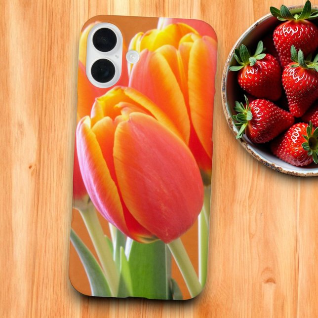 Vibrant Orange Yellow Tipped Tulip Photograph Case-Mate iPhone Case (Tulips photo close-up phone case back)
