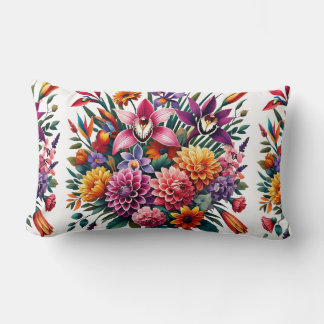 Vibrant Orchid & Dahlia Floral Lumbar Cushion