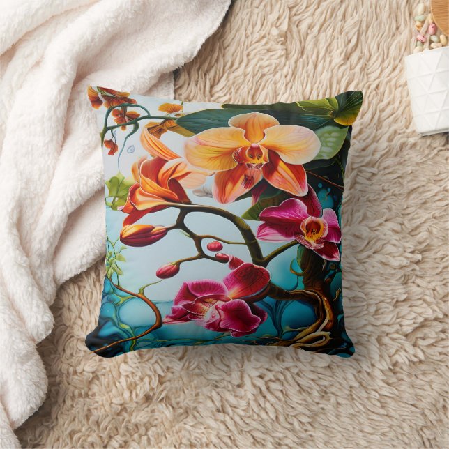 Vibrant Orchids Blooming in Tropical Paradise Cushion (Blanket)