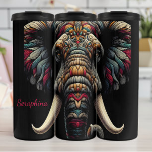 Vibrant Ornate Elephant Head: Bold Colours Thermal Tumbler